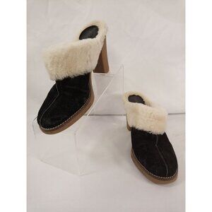 BCB Girl's Black/White Suede/Fur 7 inch Heeled Clogs/Mules Size 7